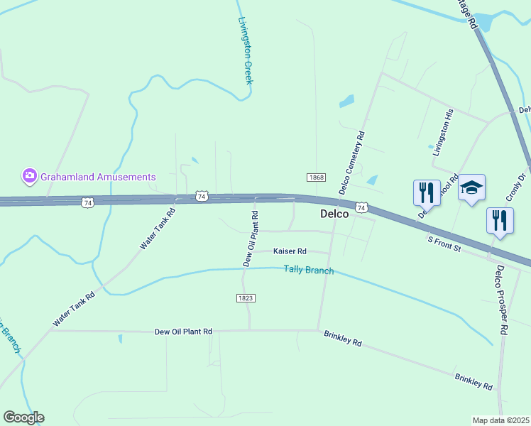 map of restaurants, bars, coffee shops, grocery stores, and more near 29 Dew Oil Plant Road in Delco