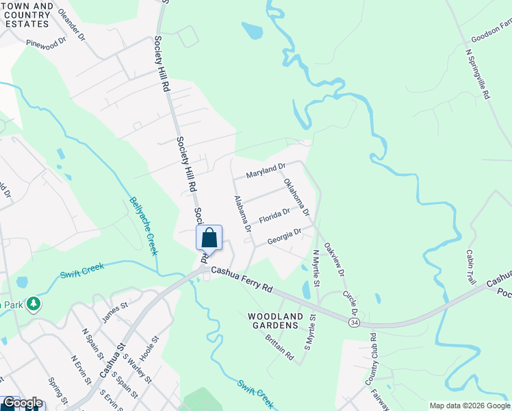 map of restaurants, bars, coffee shops, grocery stores, and more near 102 Tennessee Drive in Darlington