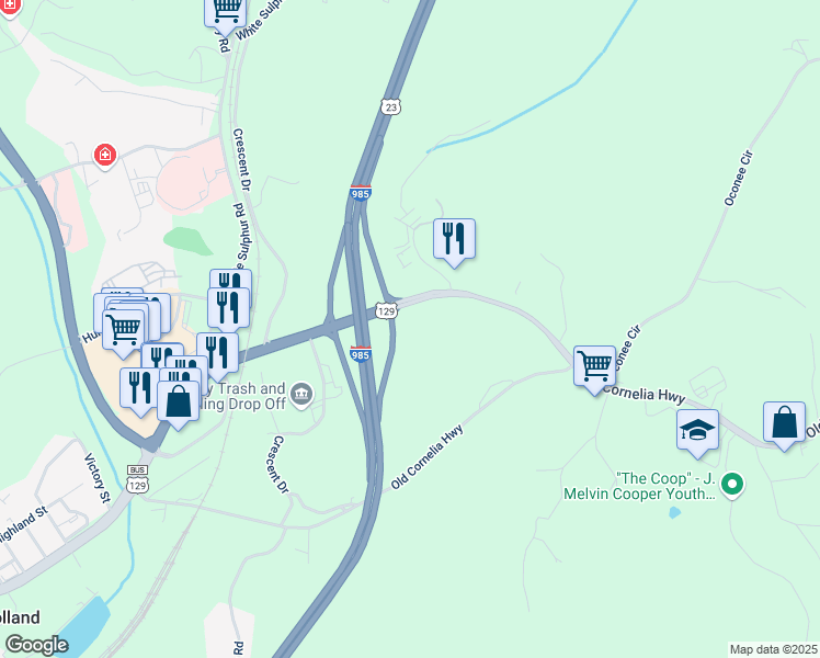 map of restaurants, bars, coffee shops, grocery stores, and more near 2202 Jesse Jewell Parkway Northeast in Gainesville