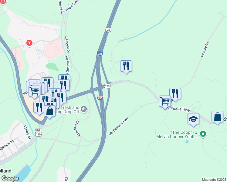 map of restaurants, bars, coffee shops, grocery stores, and more near 2202 Jesse Jewell Parkway Northeast in Gainesville