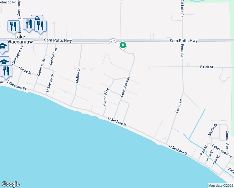 map of restaurants, bars, coffee shops, grocery stores, and more near 39 Stuart Avenue in Lake Waccamaw