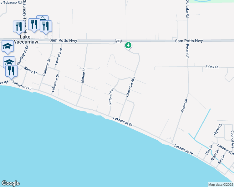 map of restaurants, bars, coffee shops, grocery stores, and more near 113 Stuart Avenue in Lake Waccamaw