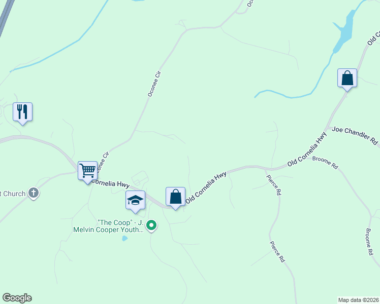 map of restaurants, bars, coffee shops, grocery stores, and more near 2656 Shady Valley Road in Gainesville