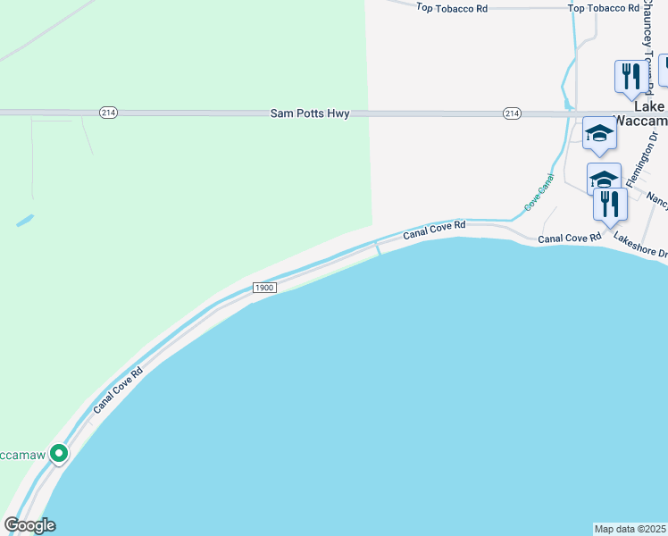 map of restaurants, bars, coffee shops, grocery stores, and more near 806 Canal Cove Road in Lake Waccamaw