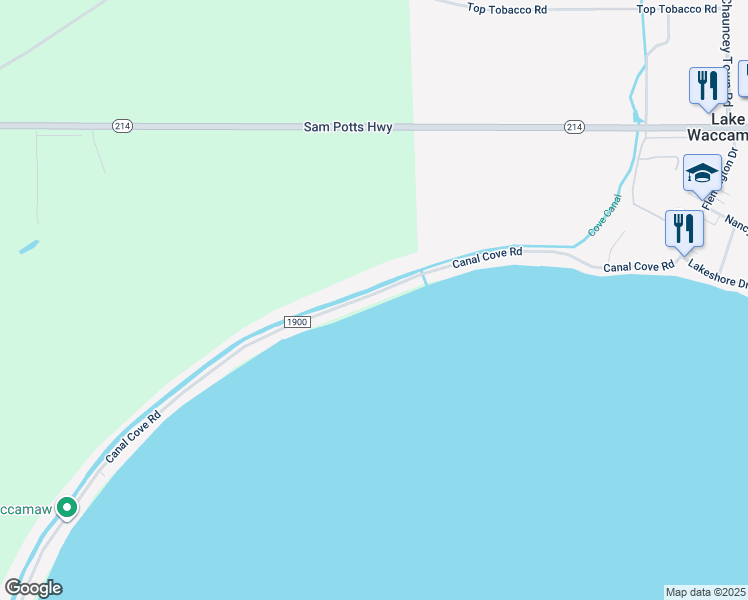 map of restaurants, bars, coffee shops, grocery stores, and more near 806 Canal Cove Road in Lake Waccamaw