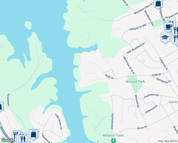 map of restaurants, bars, coffee shops, grocery stores, and more near 808 Sherwood Road North West in Gainesville