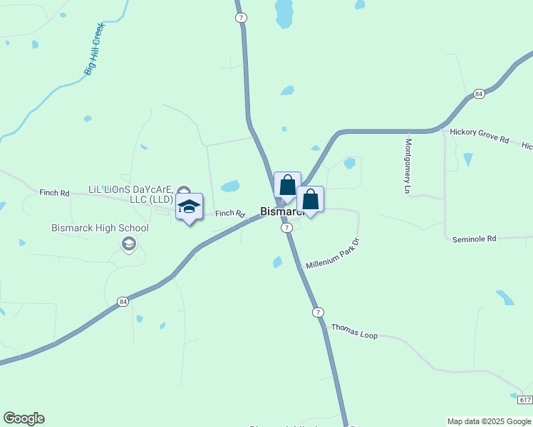 map of restaurants, bars, coffee shops, grocery stores, and more near 11636 Highway 84 in Bismarck