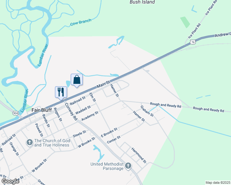 map of restaurants, bars, coffee shops, grocery stores, and more near 2 Henry Street in Fair Bluff