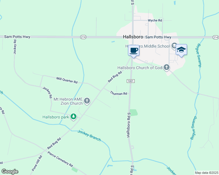 map of restaurants, bars, coffee shops, grocery stores, and more near 355 Red Bug Road in Hallsboro