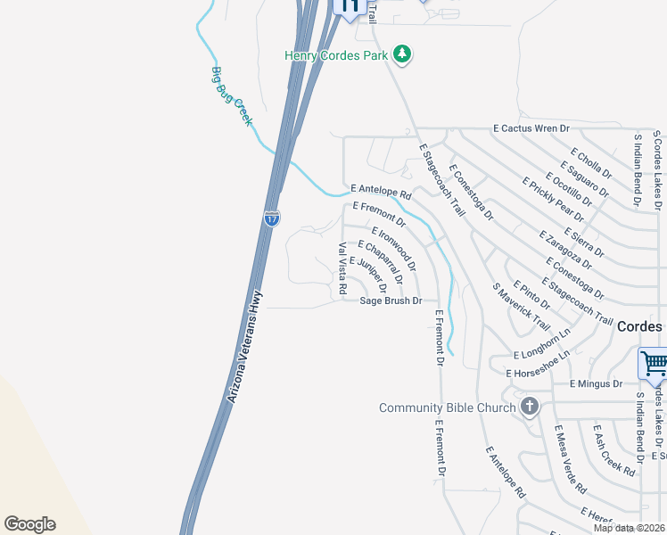 map of restaurants, bars, coffee shops, grocery stores, and more near 15748 Val Vista Road in Cordes Lakes