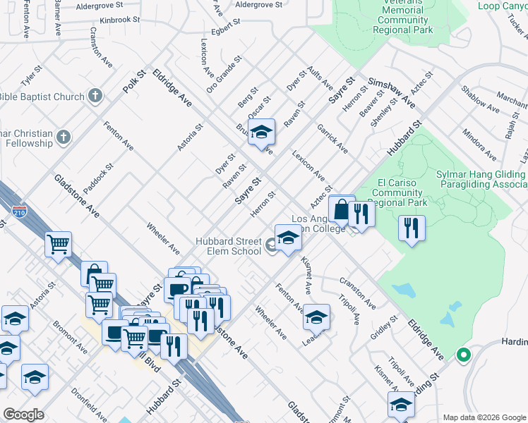 map of restaurants, bars, coffee shops, grocery stores, and more near 13414 Herron Street in Los Angeles