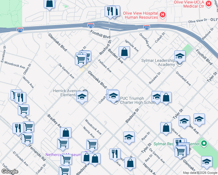 map of restaurants, bars, coffee shops, grocery stores, and more near in Los Angeles