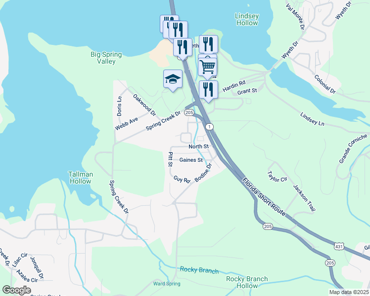 map of restaurants, bars, coffee shops, grocery stores, and more near 3112 Gaines Street in Guntersville