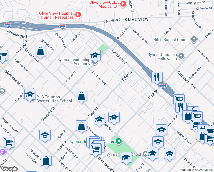 map of restaurants, bars, coffee shops, grocery stores, and more near 14519 Ryan Street in Los Angeles