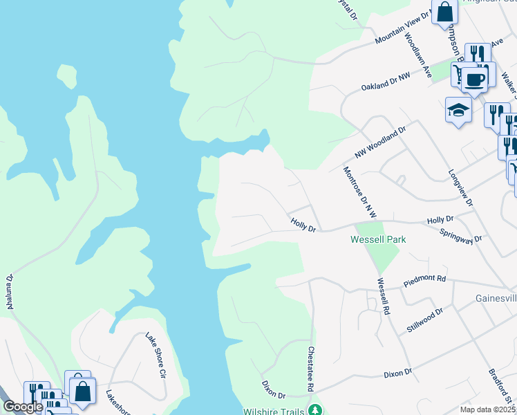 map of restaurants, bars, coffee shops, grocery stores, and more near 788 Sherwood Road North West in Gainesville