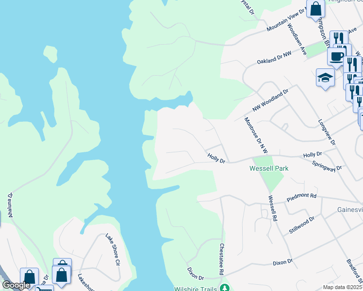 map of restaurants, bars, coffee shops, grocery stores, and more near 788 Sherwood Road North West in Gainesville