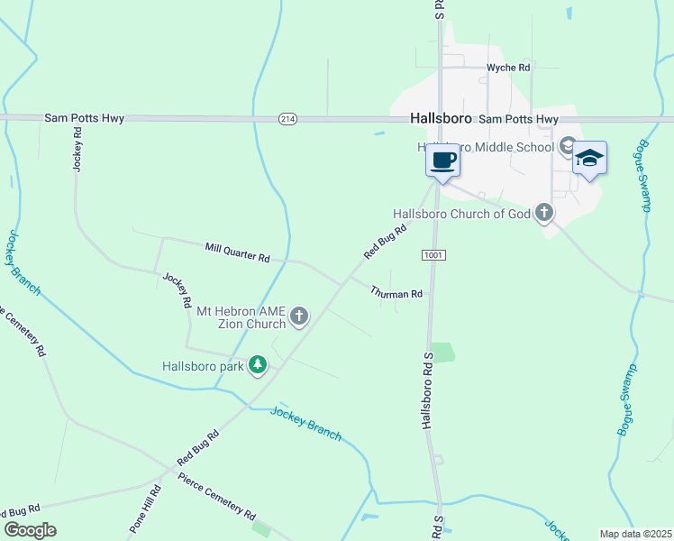 map of restaurants, bars, coffee shops, grocery stores, and more near 348 Red Bug Road in Hallsboro
