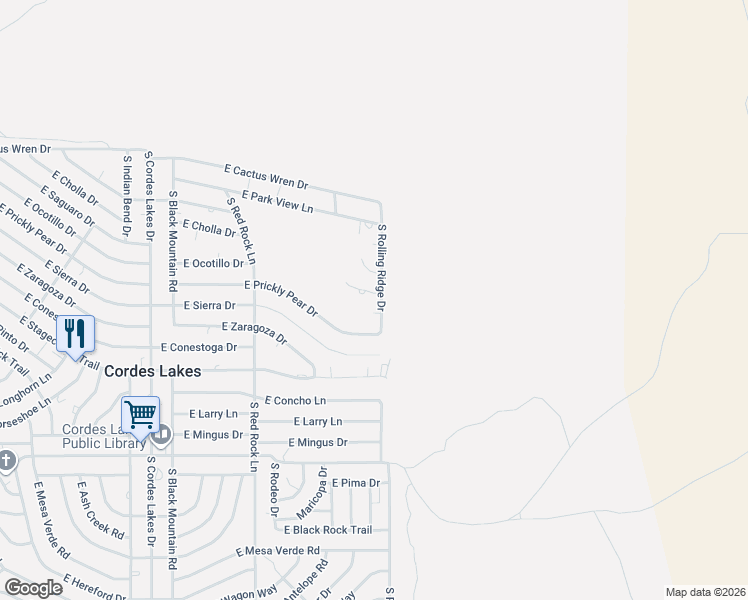 map of restaurants, bars, coffee shops, grocery stores, and more near 20953 Cayuse Lane in Mayer
