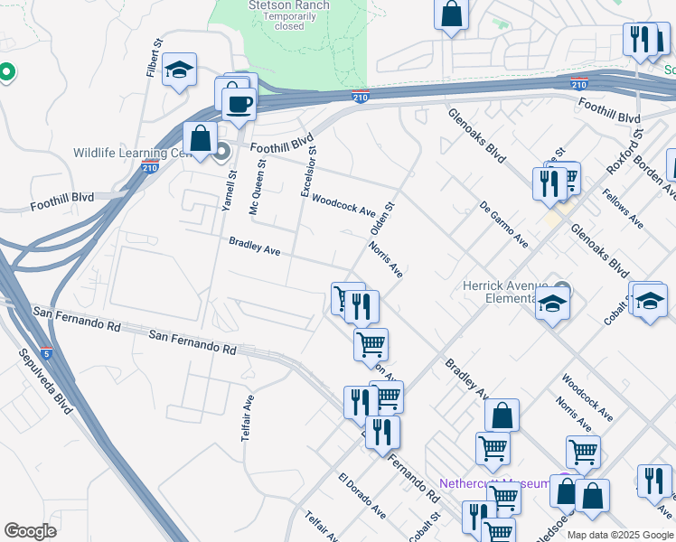 map of restaurants, bars, coffee shops, grocery stores, and more near 15744 Sorbonne Street in Los Angeles