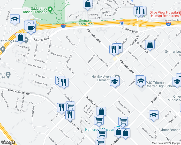 map of restaurants, bars, coffee shops, grocery stores, and more near 15516 Monte Street in Los Angeles