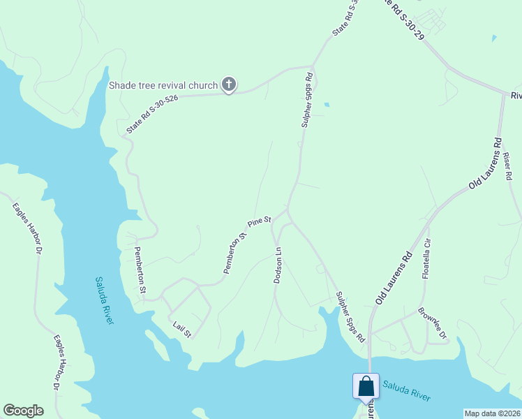 map of restaurants, bars, coffee shops, grocery stores, and more near 520 Sulphur Springs Road in Ware Shoals