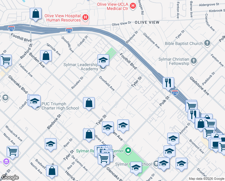 map of restaurants, bars, coffee shops, grocery stores, and more near 14519 Ryan Street in Los Angeles