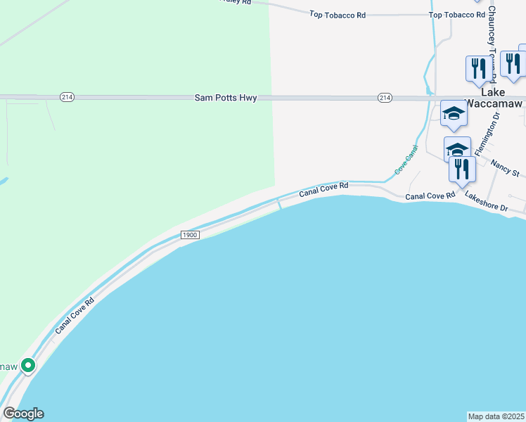 map of restaurants, bars, coffee shops, grocery stores, and more near 708 Canal Cove Road in Lake Waccamaw