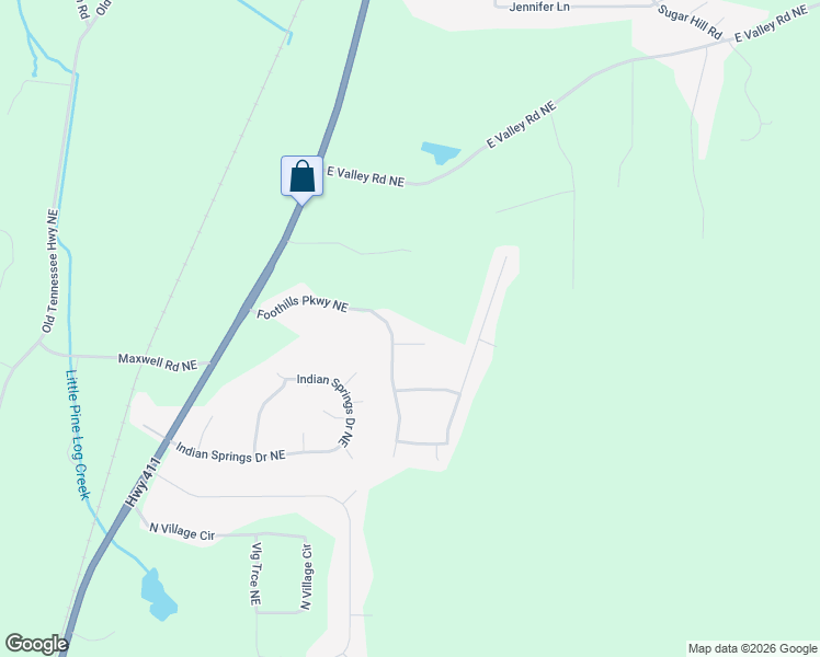 map of restaurants, bars, coffee shops, grocery stores, and more near 23 B Foothills Parkway Northeast in Rydal