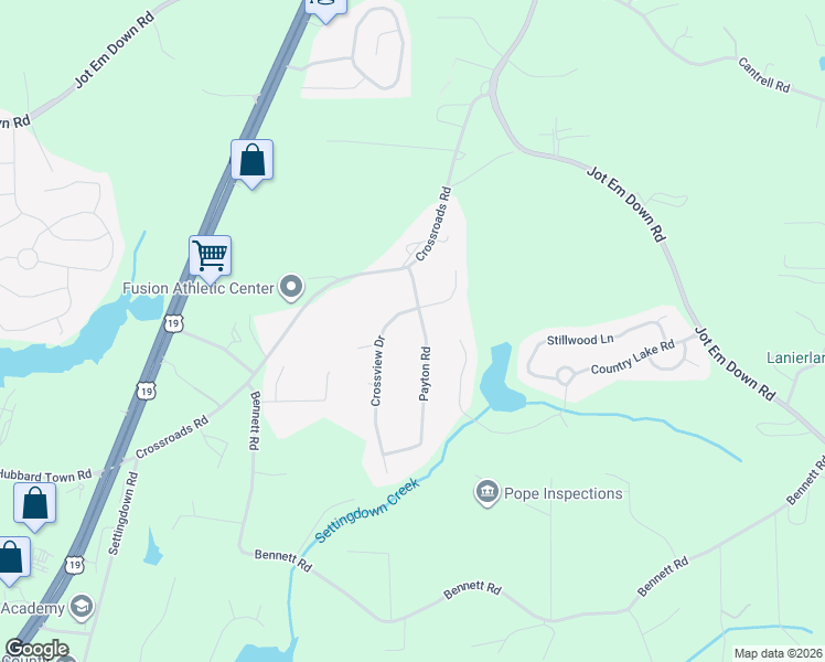 map of restaurants, bars, coffee shops, grocery stores, and more near 6720 Payton Road in Cumming