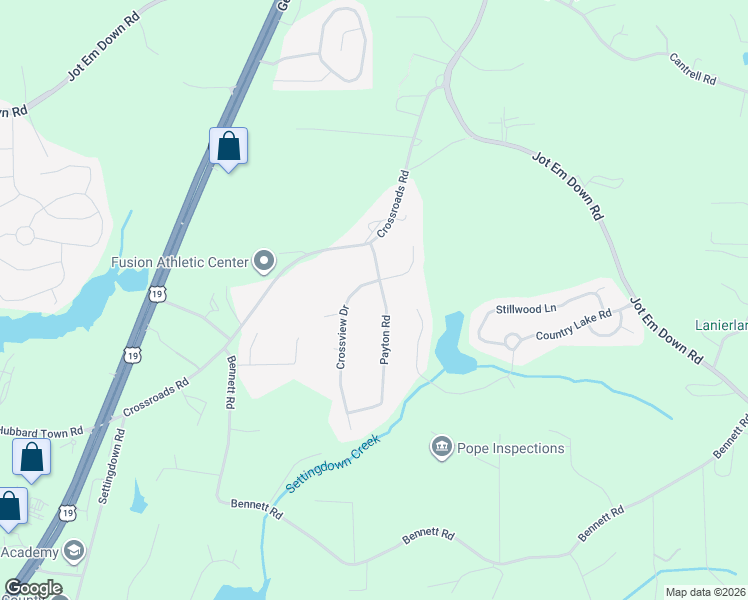 map of restaurants, bars, coffee shops, grocery stores, and more near 6720 Payton Road in Cumming