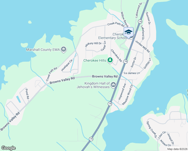 map of restaurants, bars, coffee shops, grocery stores, and more near 6922 Browns Valley Road in Guntersville
