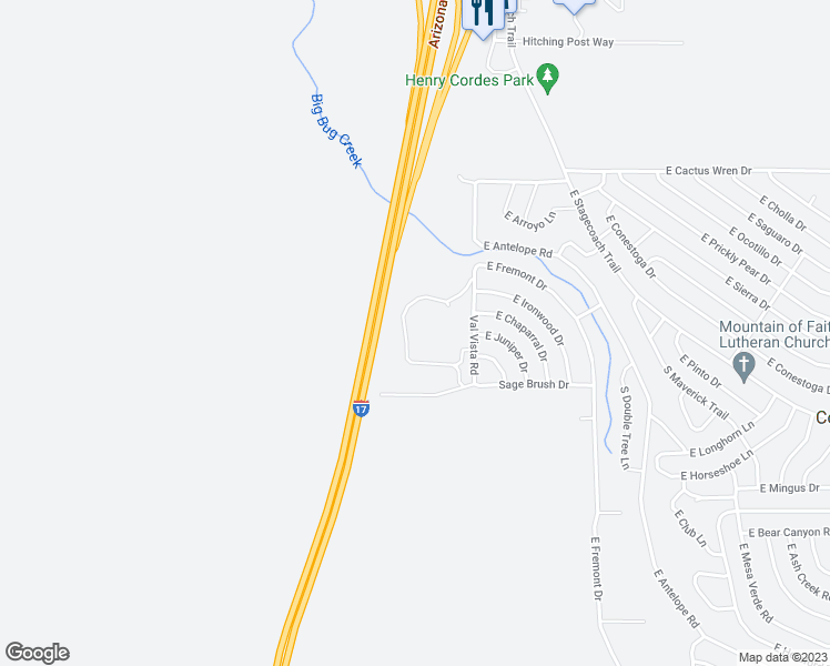 map of restaurants, bars, coffee shops, grocery stores, and more near 15632 Val Vista Road in Mayer