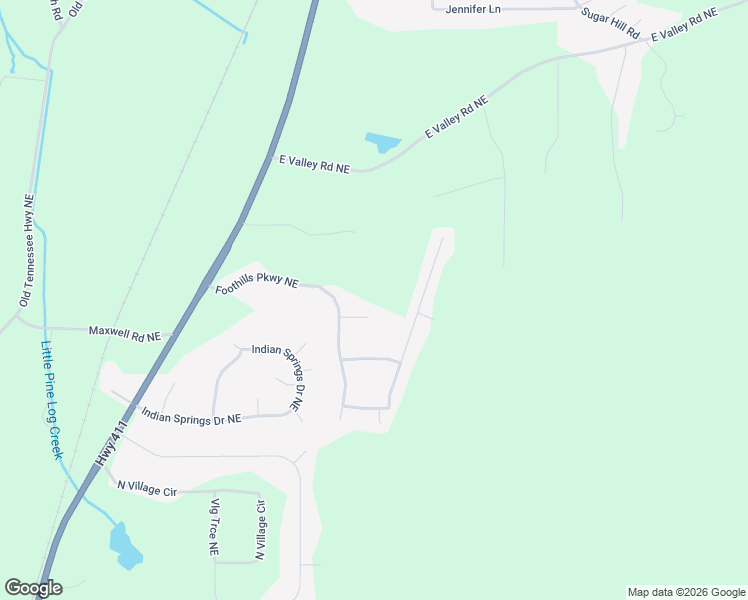 map of restaurants, bars, coffee shops, grocery stores, and more near 23 B Foothills Parkway Northeast in Rydal