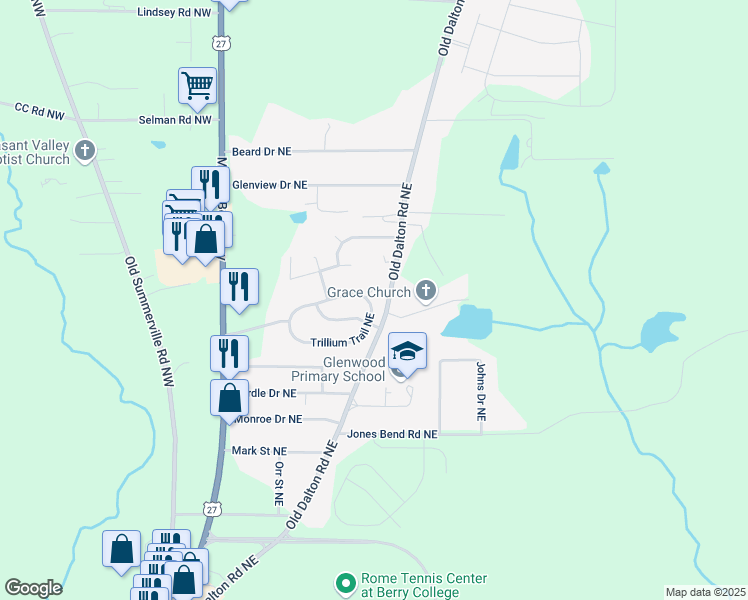 map of restaurants, bars, coffee shops, grocery stores, and more near 8 Trillium Trail Northeast in Rome