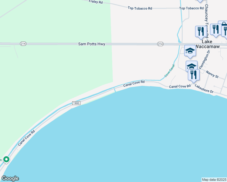 map of restaurants, bars, coffee shops, grocery stores, and more near 700 Canal Cove Road in Lake Waccamaw