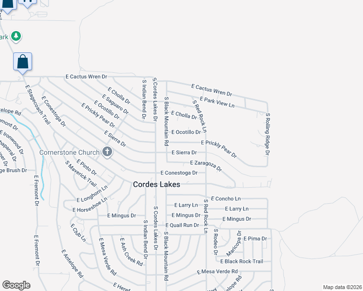map of restaurants, bars, coffee shops, grocery stores, and more near 20566 E Prickly Pear Dr in Mayer