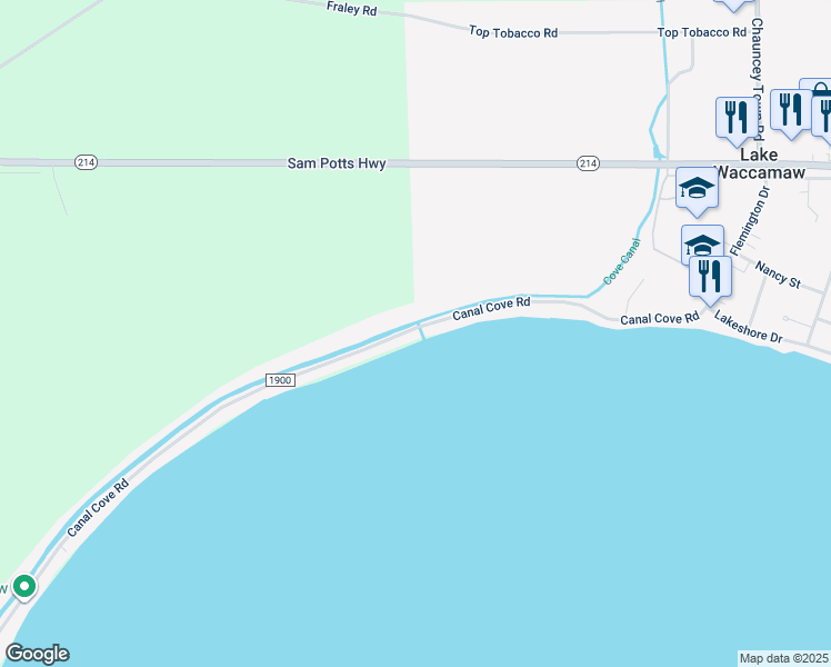 map of restaurants, bars, coffee shops, grocery stores, and more near 700 Canal Cove Road in Lake Waccamaw