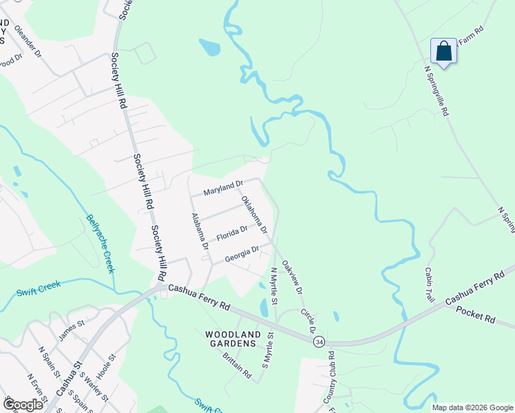 map of restaurants, bars, coffee shops, grocery stores, and more near 111 Oklahoma Drive in Darlington