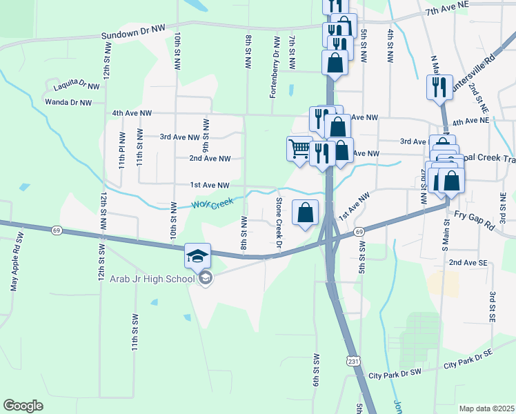 map of restaurants, bars, coffee shops, grocery stores, and more near 110 8th Street Northwest in Arab
