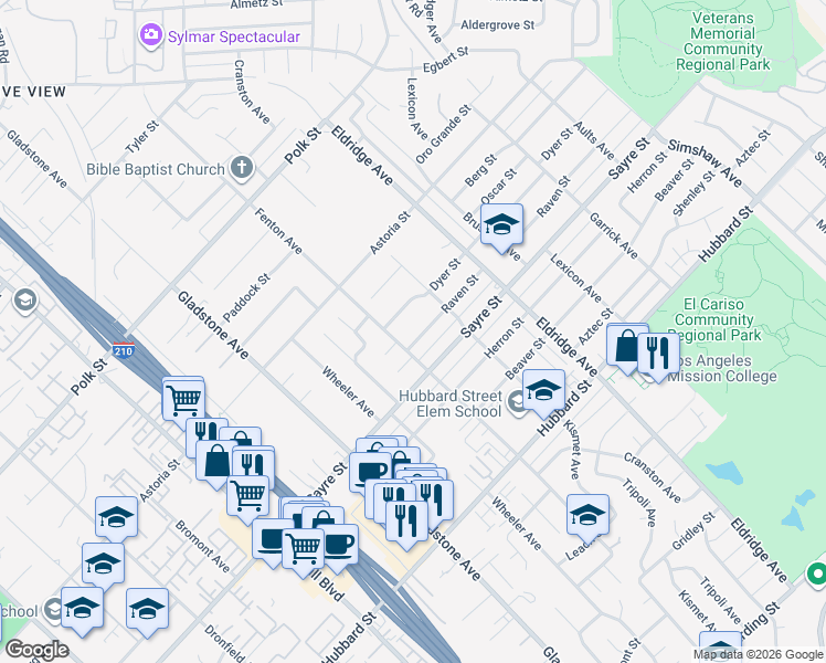 map of restaurants, bars, coffee shops, grocery stores, and more near 13529 Raven Street in Los Angeles