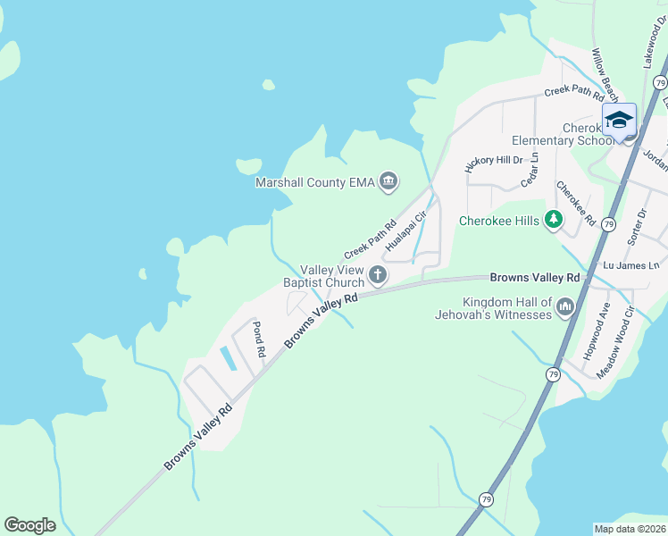 map of restaurants, bars, coffee shops, grocery stores, and more near 3621 Creek Path Road in Guntersville