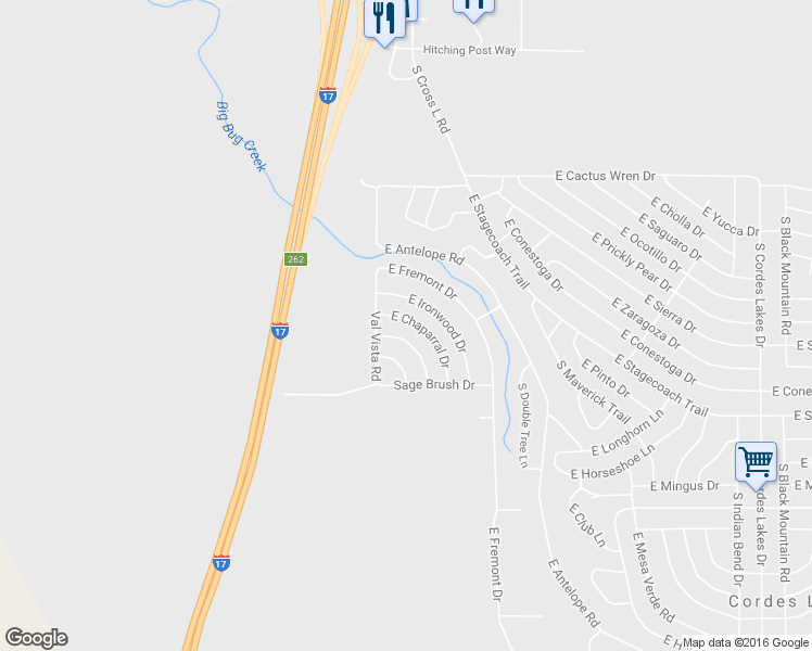 map of restaurants, bars, coffee shops, grocery stores, and more near 19583 East Chaparral Drive in Mayer