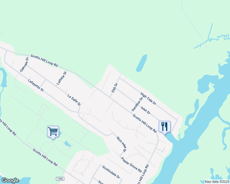 map of restaurants, bars, coffee shops, grocery stores, and more near 102 Inlet Drive in Wilmington