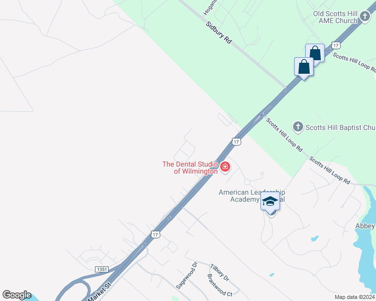 map of restaurants, bars, coffee shops, grocery stores, and more near 9124 Saint Thomas Court in Wilmington