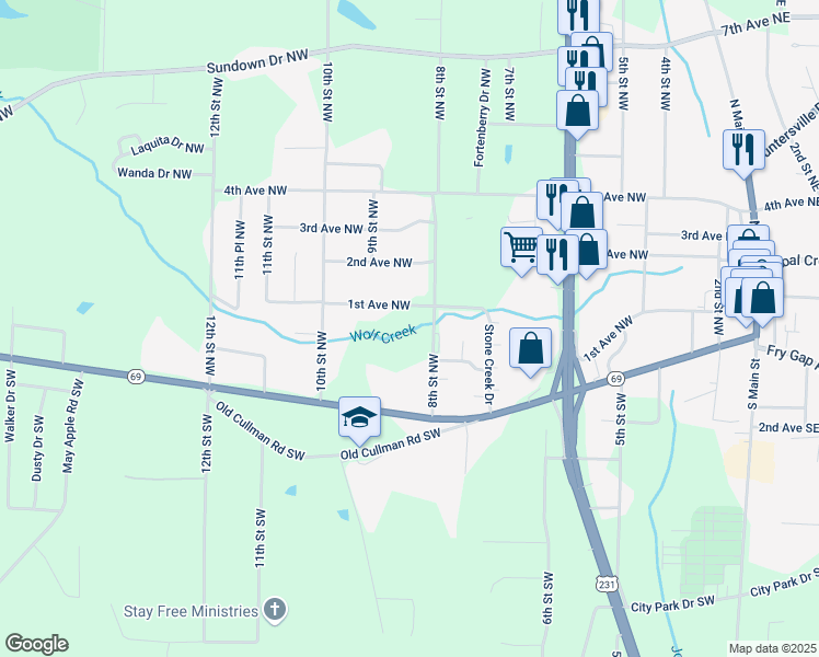 map of restaurants, bars, coffee shops, grocery stores, and more near 915 1st Avenue Northwest in Arab