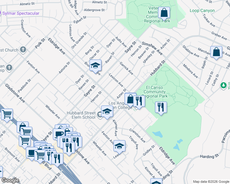 map of restaurants, bars, coffee shops, grocery stores, and more near 13302 Beaver Street in Los Angeles