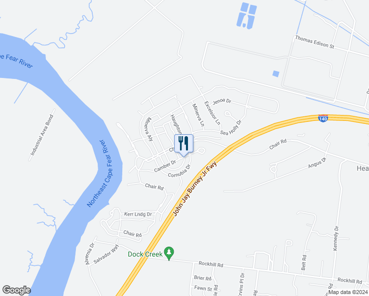 map of restaurants, bars, coffee shops, grocery stores, and more near 413 Cornubia Drive in Castle Hayne