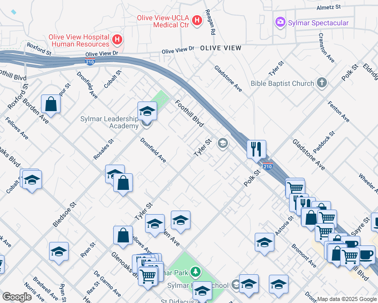 map of restaurants, bars, coffee shops, grocery stores, and more near 14365 Tyler St in Los Angeles