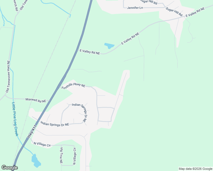 map of restaurants, bars, coffee shops, grocery stores, and more near 23 B Foothills Parkway Northeast in Rydal
