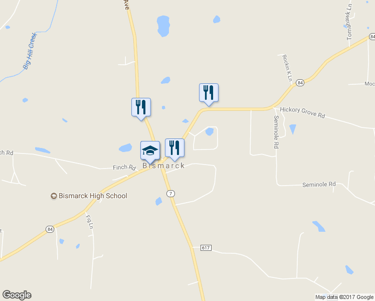 map of restaurants, bars, coffee shops, grocery stores, and more near 157 Millwood Lane in Bismarck